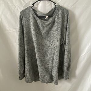 Ideology Sweatshirt Womens XXL Gray Floral Lace Up Pullover Cozy Loungewear